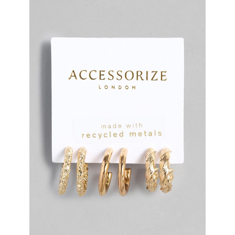 Accessorize Set of 3 Gold-Toned Geometric Half Hoop Earrings