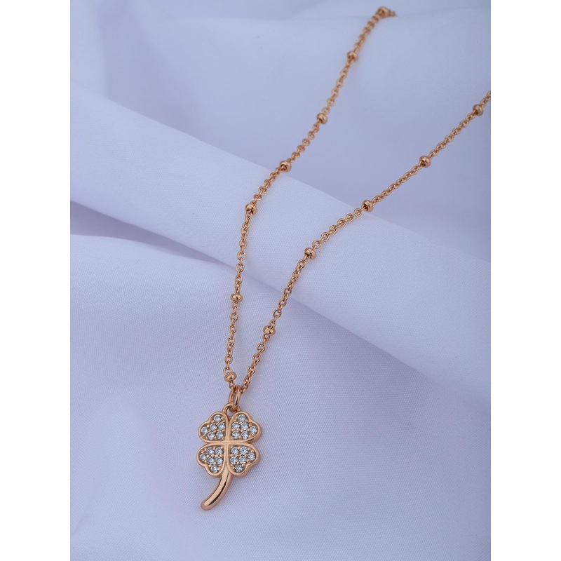Carlton London 18kt Rose Gold Plated with CZ Four Leaf Clover Pendant with Chain