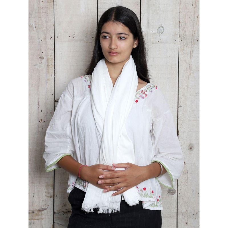 Contrast Living Women Frayed Bordered Pure Cotton Scarf