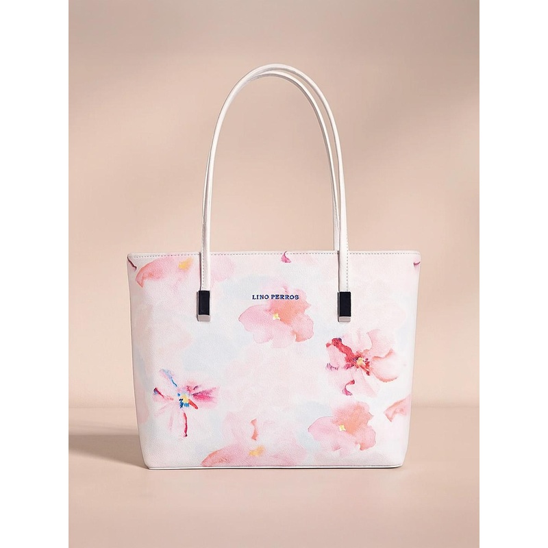 Lino Perros Pink & White Floral Print Structured Laptop Bag