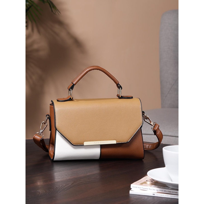 Mast & Harbour Brown & White Colourblocked Satchel