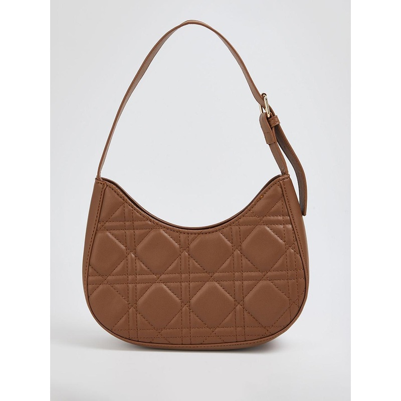 max Women Solid Half Moon Quilted Shoulder Bag