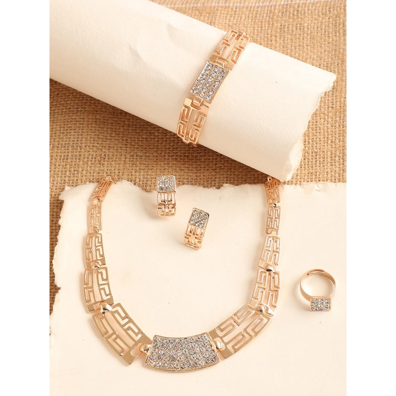 SOHI Women Gold-Plated White Stone Studded Jewellery Set