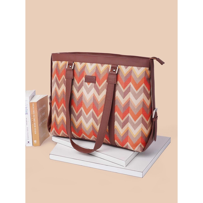 ZOUK Women Handcrafted Fabric Vegan Leather Shoulder Tote Bag