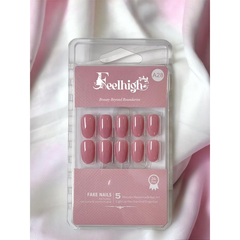 FEELHIGH 24-Pcs Stick On Reusable Waterproof Press On Nails – A28