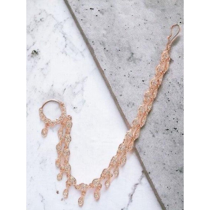 House of Pataudi Rose Gold-Plated Artificial Stones Studded Chained Nosepin