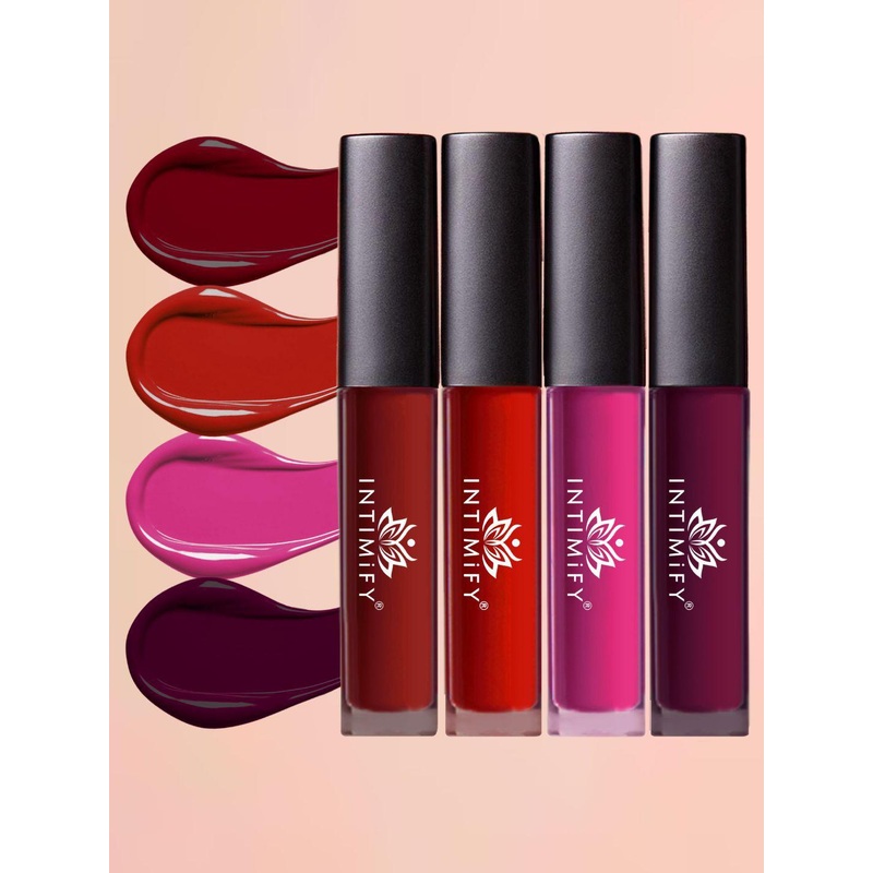 INTIMIFY Set of 4 Liquid Matte Lip Sticks – 4 ml each – Red – Maroon – Pink – Purple