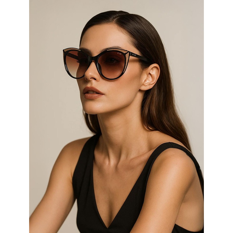 IRUS by IDEE Women Brown Lens & Black Cateye Sunglasses with UV Protected Lens IRS1094C2SG