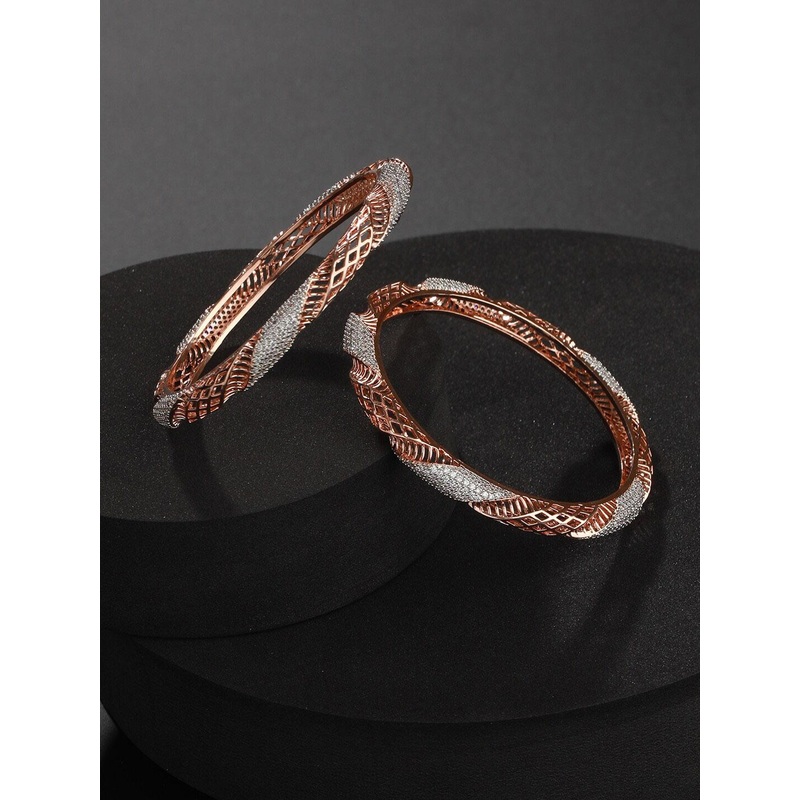 Jazz and Sizzle Set Of 2 Rose Gold-Plated AD Studded Bangles