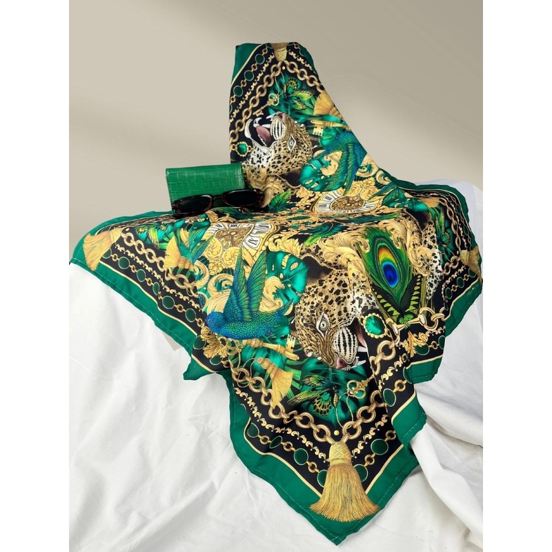 KLISHAA ART Women Peacock Father Design Dark Green Digital Printed Scarf
