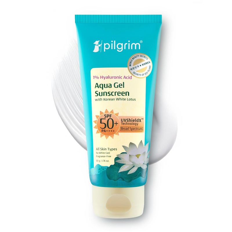 Pilgrim 1% Hyaluronic Acid SPF50 PA+++ Sunscreen Gel with Korean White Lotus – 50 g