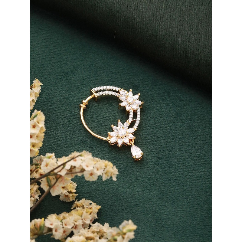 Saraf RS Jewellery Gold-Plated American Diamond Studded Ring Nosepin
