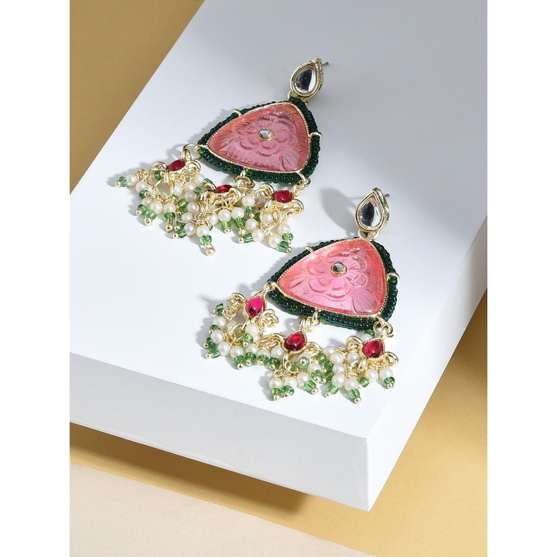 Zaveri Pearls Pink Contemporary Drop Earrings