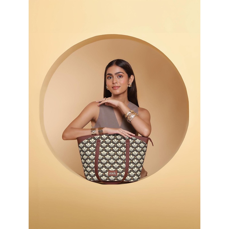 ZOUK Geometric Structured Sling Bag with Cut Work