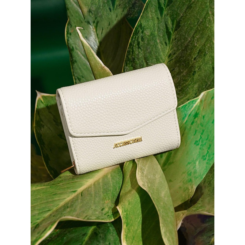 Accessorize London Women’s Faux Leather Cream Small Flap Zip Around Purse