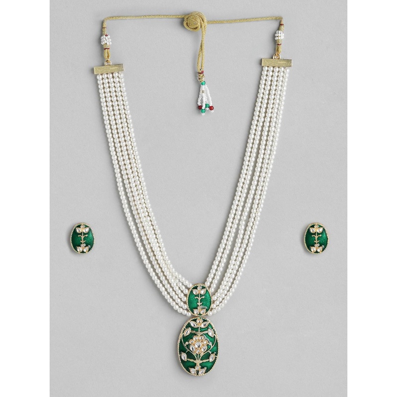 Anouk Gold Plated Layered Beads & Kundan Studded Necklace & Earring Set