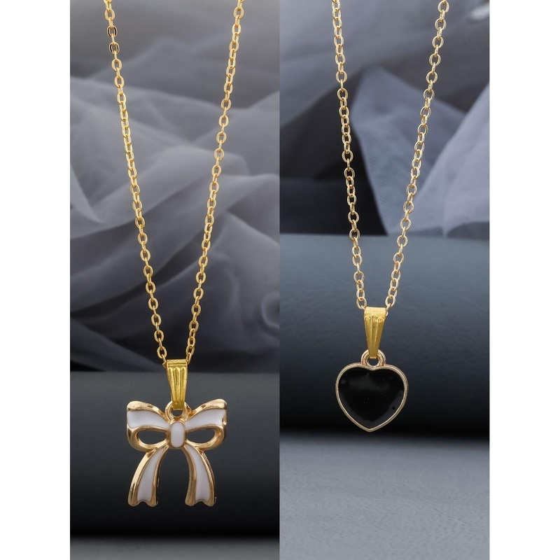 Birado Jewellery Women Set Of 2 Gold-Plated Heart Shaped Pendants With Chains