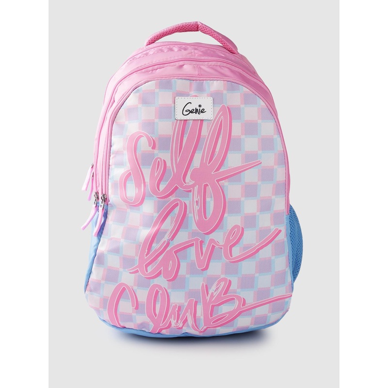 Genie Women Typography Printed & Checked Backpack