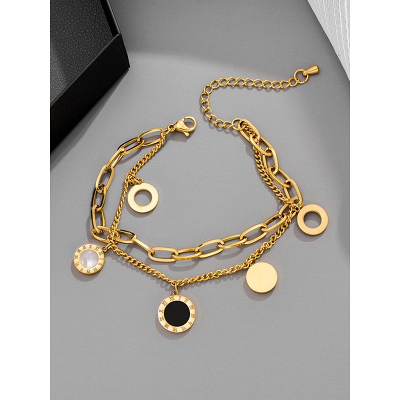 Jewels Galaxy Women Gold-Plated Romans & Numeral Charm Multilayered Bracelet