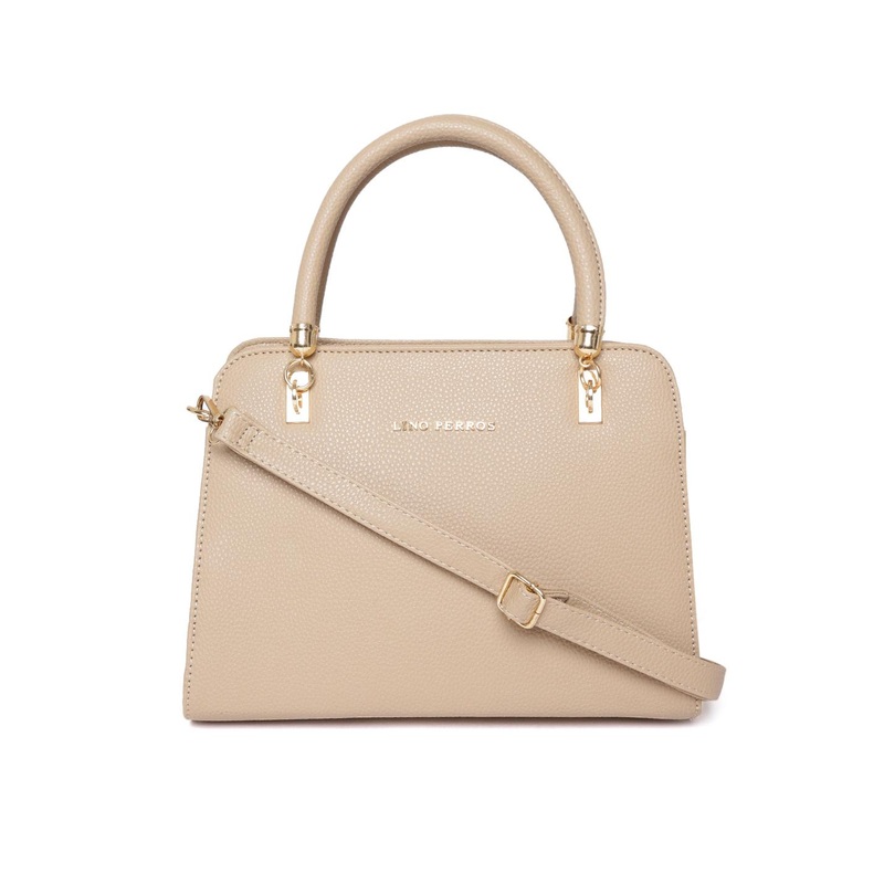 Lino Perros Beige Solid Handheld Bag with Sling Strap