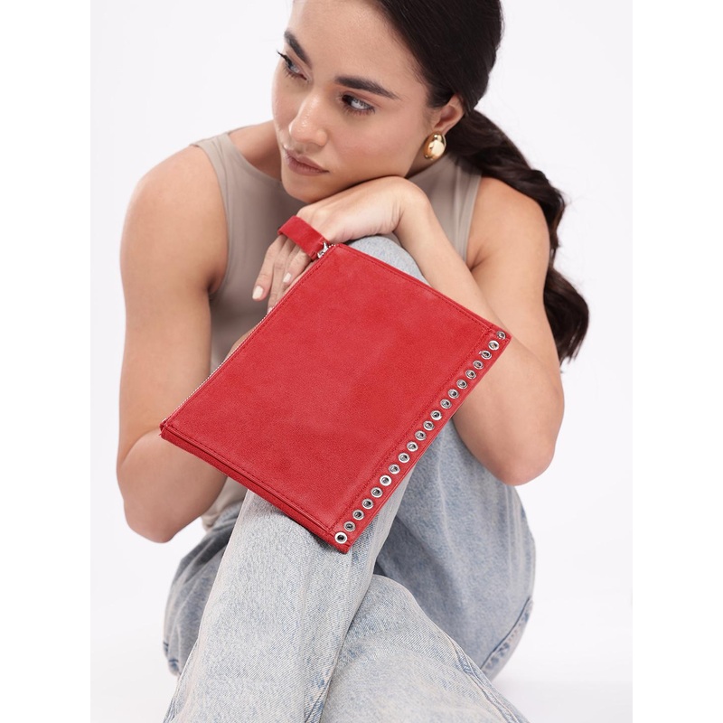 MANGO Leather Clutch With Suede Finish