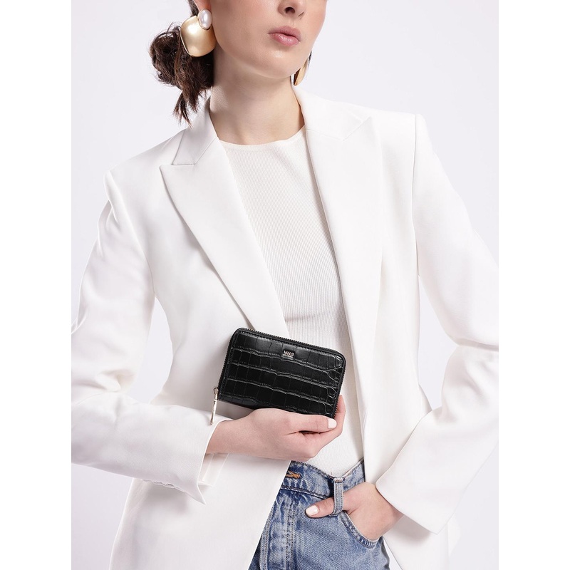 MANGO Women Croc-Textured Zip Around Wallet