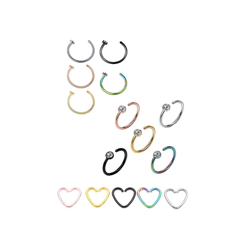Yellow Chimes Set of 15 Non-Piercing Stainless Steel Nose Rings