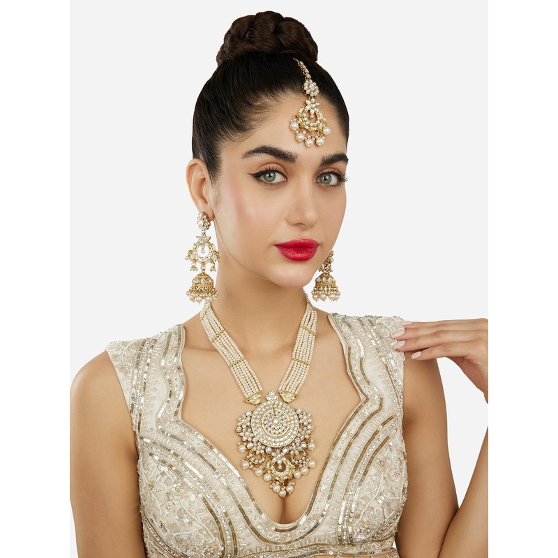Zaveri Pearls Gold Plated Kundan Studded & Beaded Jewellery Set