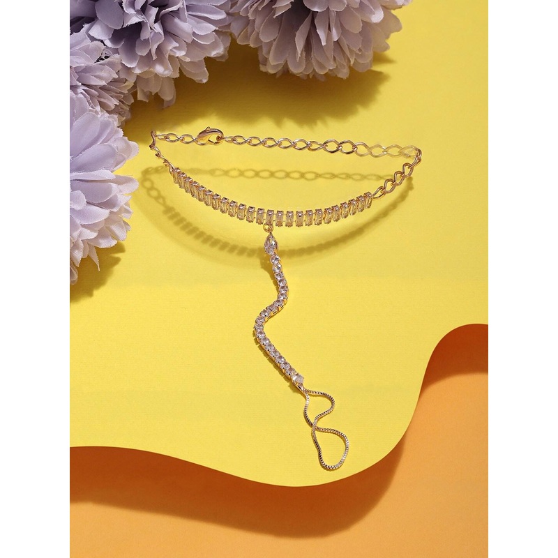 Zaveri Pearls Rose Gold-Plated Cubic Zirconia-Studded Ring Bracelet