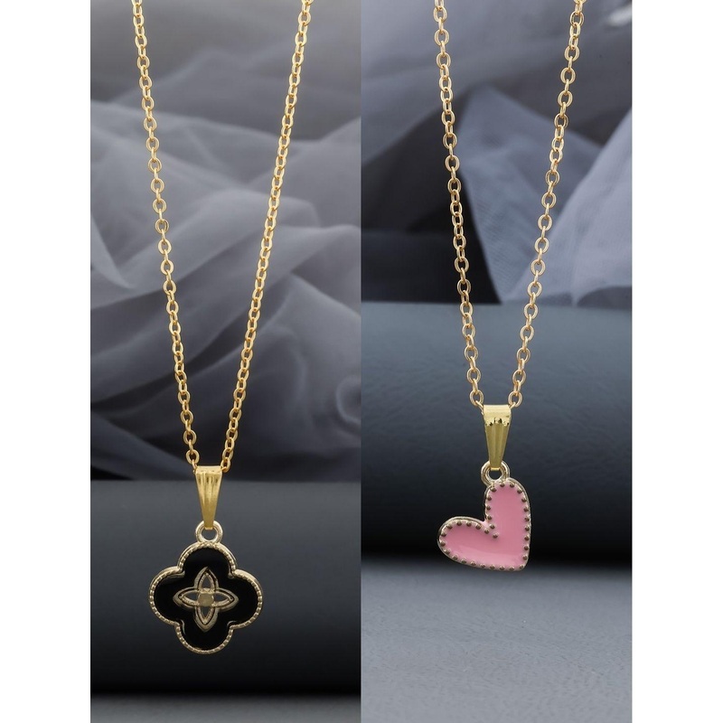 Birado Jewellery Set Of 2 Stainless Steel Gold-Plated Pendants With Chains