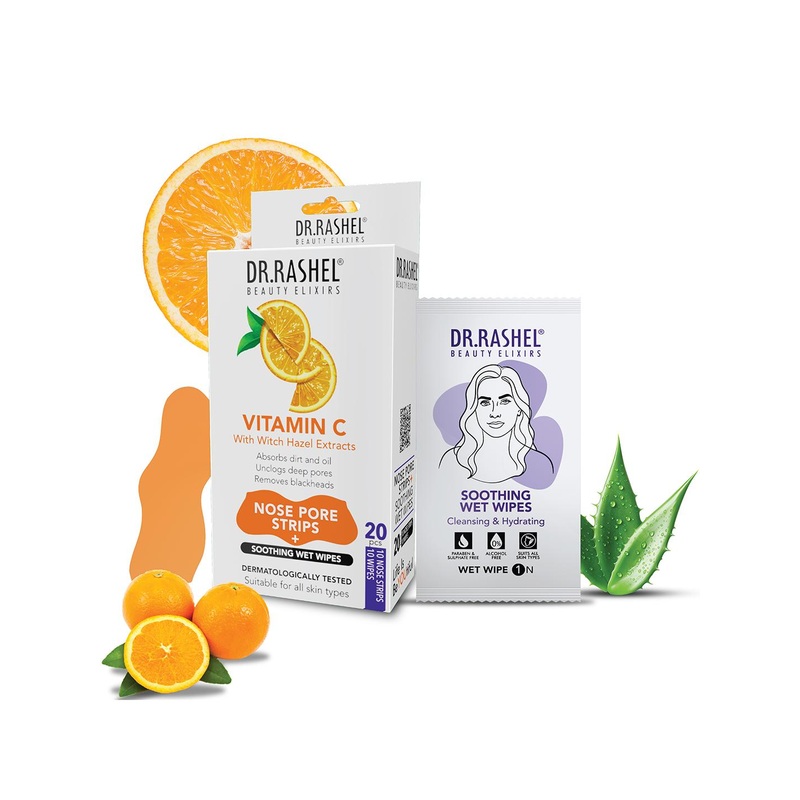 DR.RASHEL Pack of 20 Vitamin C Nose Strips & Wet Wipes -10 Strips & 10 Wipes