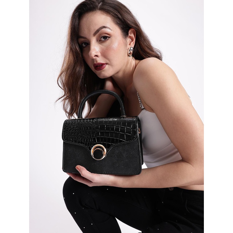 DressBerry Animal Skin Textured Structured Satchel