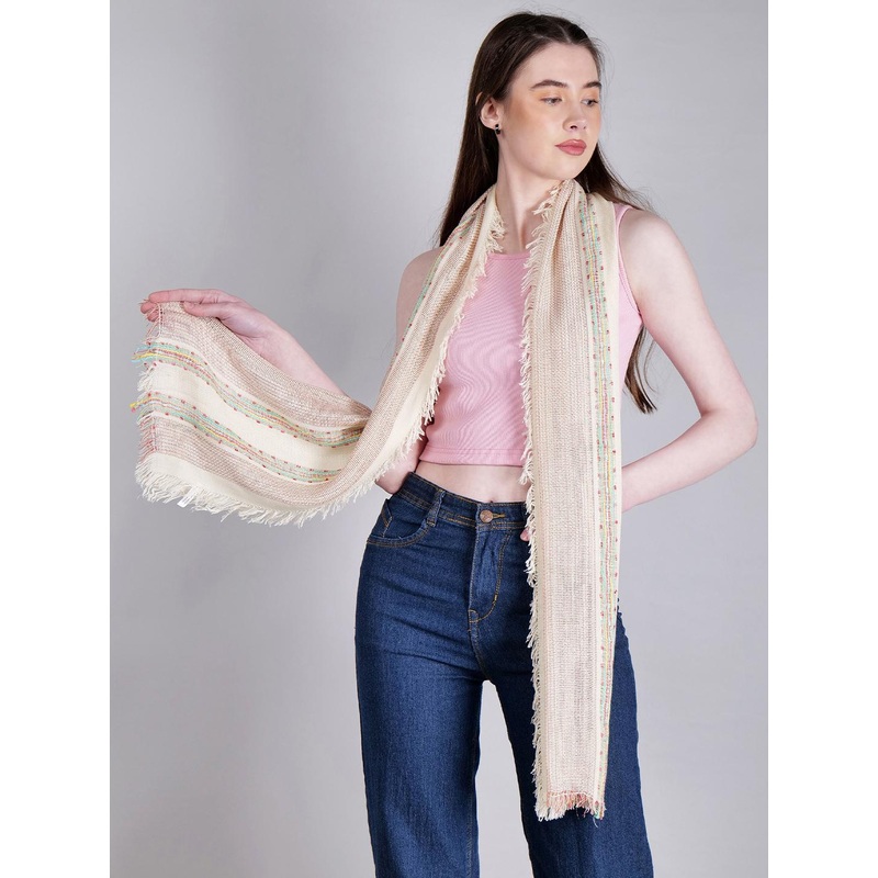 DressBerry Beige-Coloured Printed Cotton Scarf