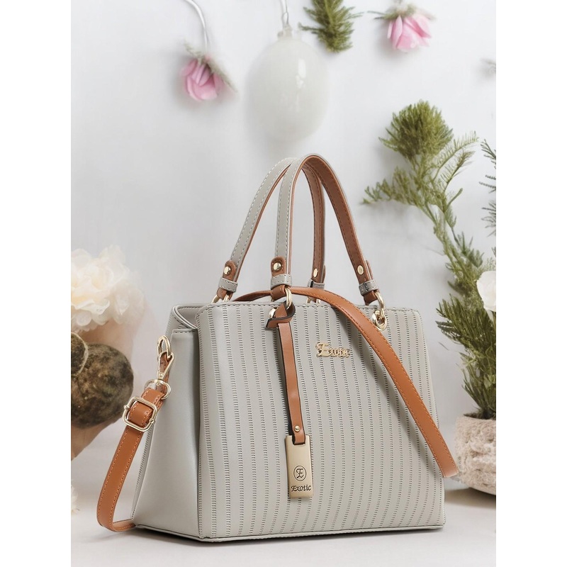 Exotic Striped Textured PU Bucket Handheld Bag with Quilted