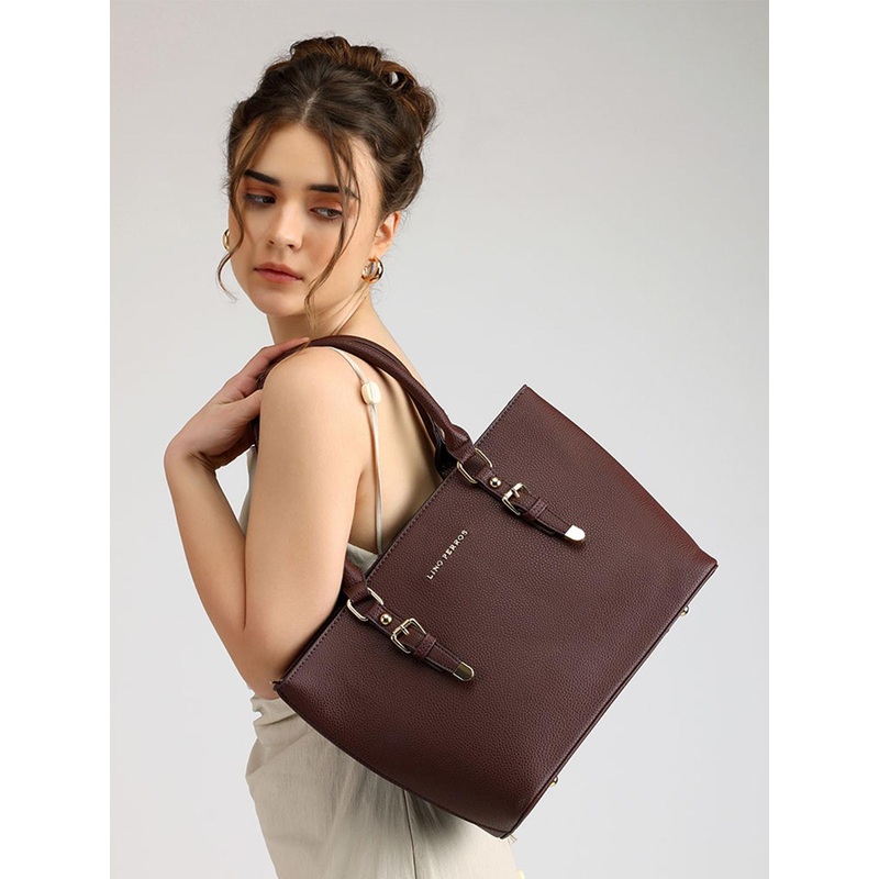 Lino Perros Coffee Brown Solid Shoulder Bag