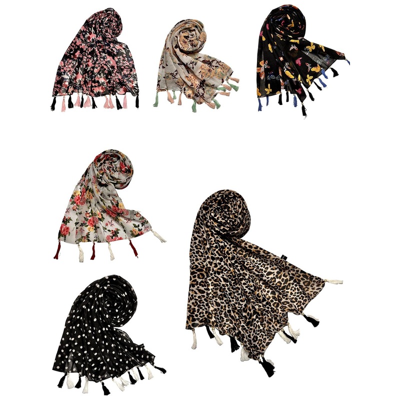 POSHAMPAA be desi Women Pack of 6 Printed Scarf with Tasselled Border