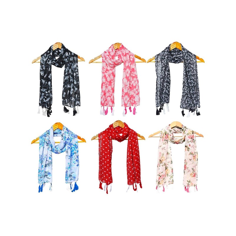 StoleVilla Women Pack Of 6 Printed Tasselled Detail Scarf