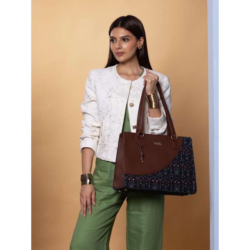 ZOUK Floral Printed Structured Handheld Tote Bag