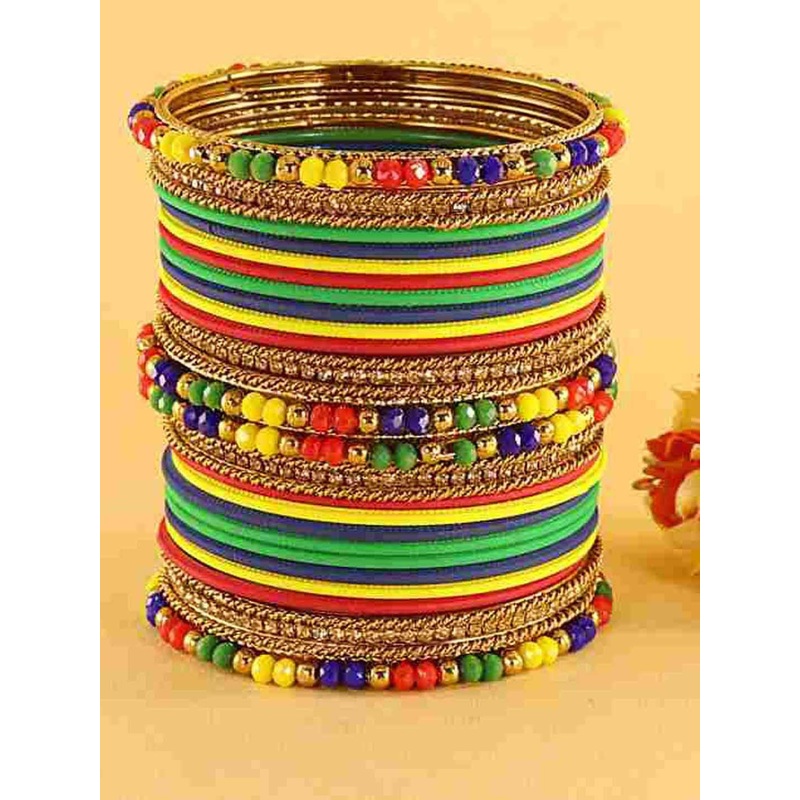 ZULKA Set Of 32 Zircon Gemstone Studded Chuda Bangles