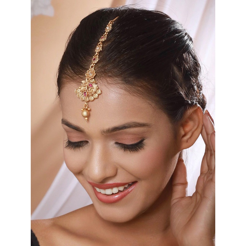 Anouk Gold-Plated Stone-Studded & Beaded Maang Tikka