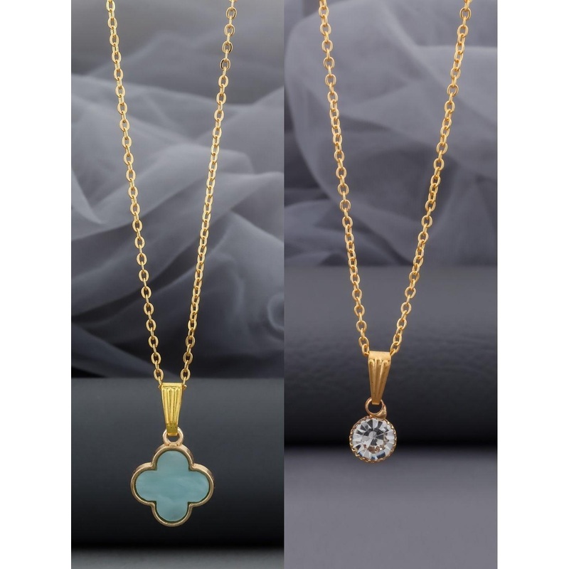 Birado Jewellery Set Of 2 Gold-Plated Floral Shaped Enamelled Pendants With Chains