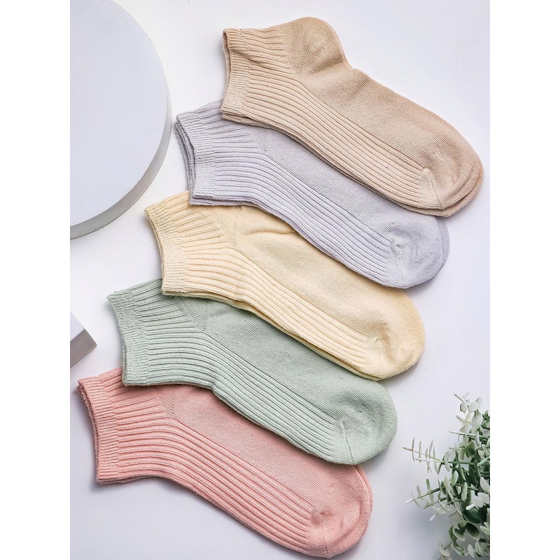 Brauch Women Pack Of 5 Assorted Cotton Ankle-Length Socks