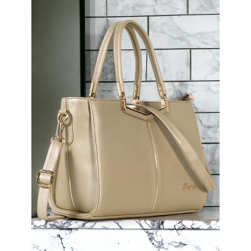 Exotic Gold-Toned PU Structured Shoulder Bag