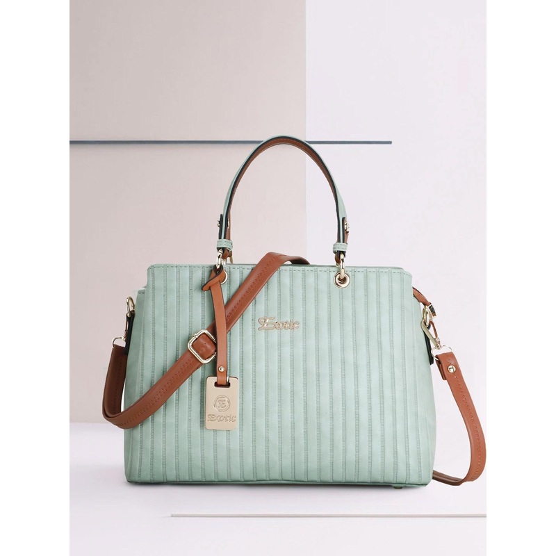 Exotic Green Striped PU Structured Quilted Handheld Bag