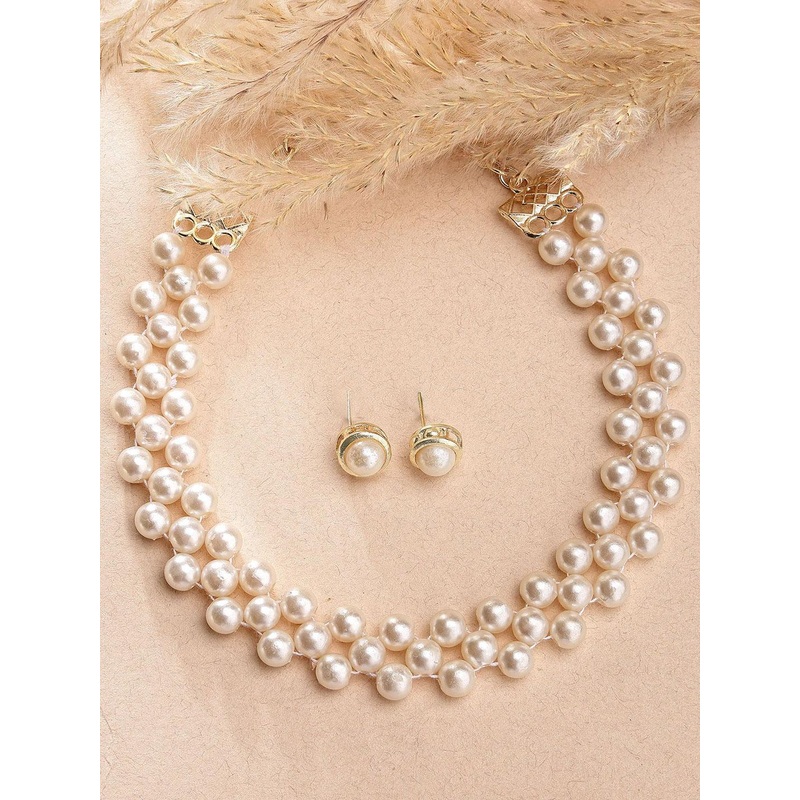 KARATCART Gold-Plated Pearl Beaded Jali Choker Jewellery Set