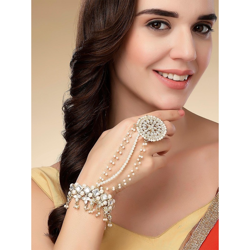 KARATCART Kundan Gold-Plated Ring Bracelet