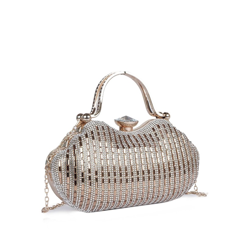 LADY QUINTON Crystal & Rhinestone Studded Bucket Purse Clutch