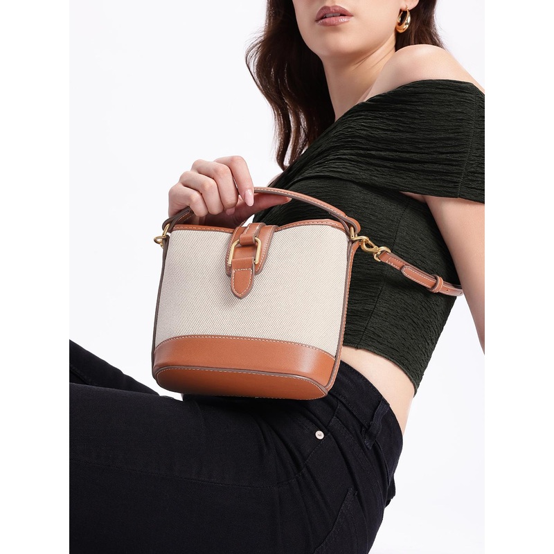 MANGO Textured Bucket Handheld Bag with Detachable Sling Strap
