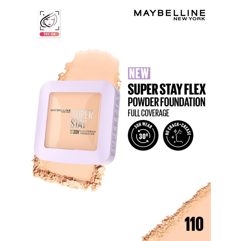 Maybelline New York Super Stay Flex 30H Wear Powder Foundation Compact for Oily Skin – 110
