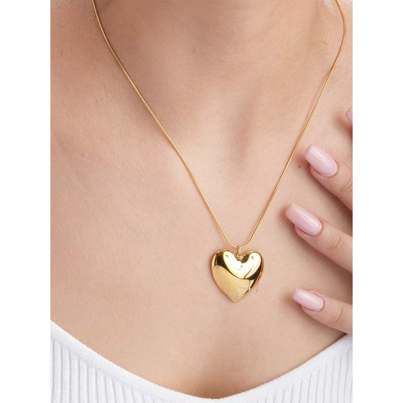 PALMONAS Gold Plated Stainless Steel Heart Shaped Pendant With Chain